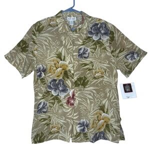 STUNT NWT VTG 100% Silk Floral Print Button Down‎ Short Sleeve Size L Women's